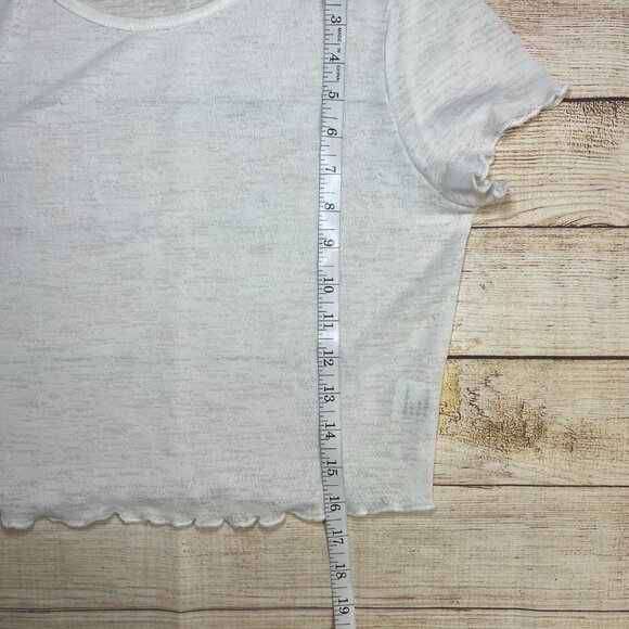 Princess Polly White Ribbed Lettuce Edge Cropped Baby Tee Size 8 Medium - Picture 2 of 11